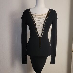 Hera Collection Black Bodysuit with Gold Accents